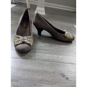 Aerosoles Pumps Womens 8M Sunwise Heel Brown Tweed Metal Bow Shoes Dark Academia